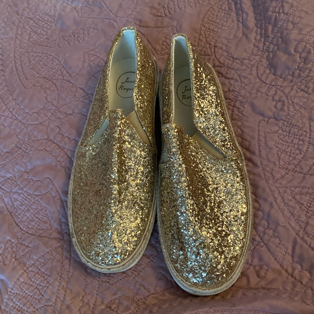 Womens Jack Rogers Gold Glitter Slip On Sneakers